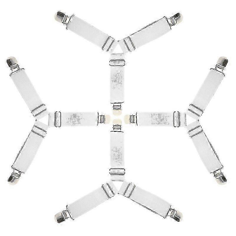 4 Pack White Adjustable Triangle Elastic Sheet Straps Mattress Clips Sheet Sling Ties