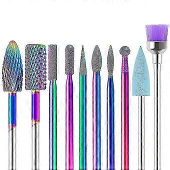 10-teiliges Nagelbohrer-Set aus Wolframkarbid Professionelles Entfernen Gel Acryl Nagelhaut Nagelfeile Bit Werkzeuge Kompatibel Maniküre Pediküre Home Salon