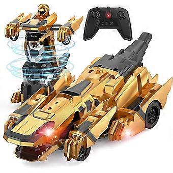 Coches RC transformables de dinosaurios, coche robot transformable con control remoto de 2,4 GHz con luz intermitente, coche de juguete transformable con rotación de 360° y un solo botón, regalos para niños.