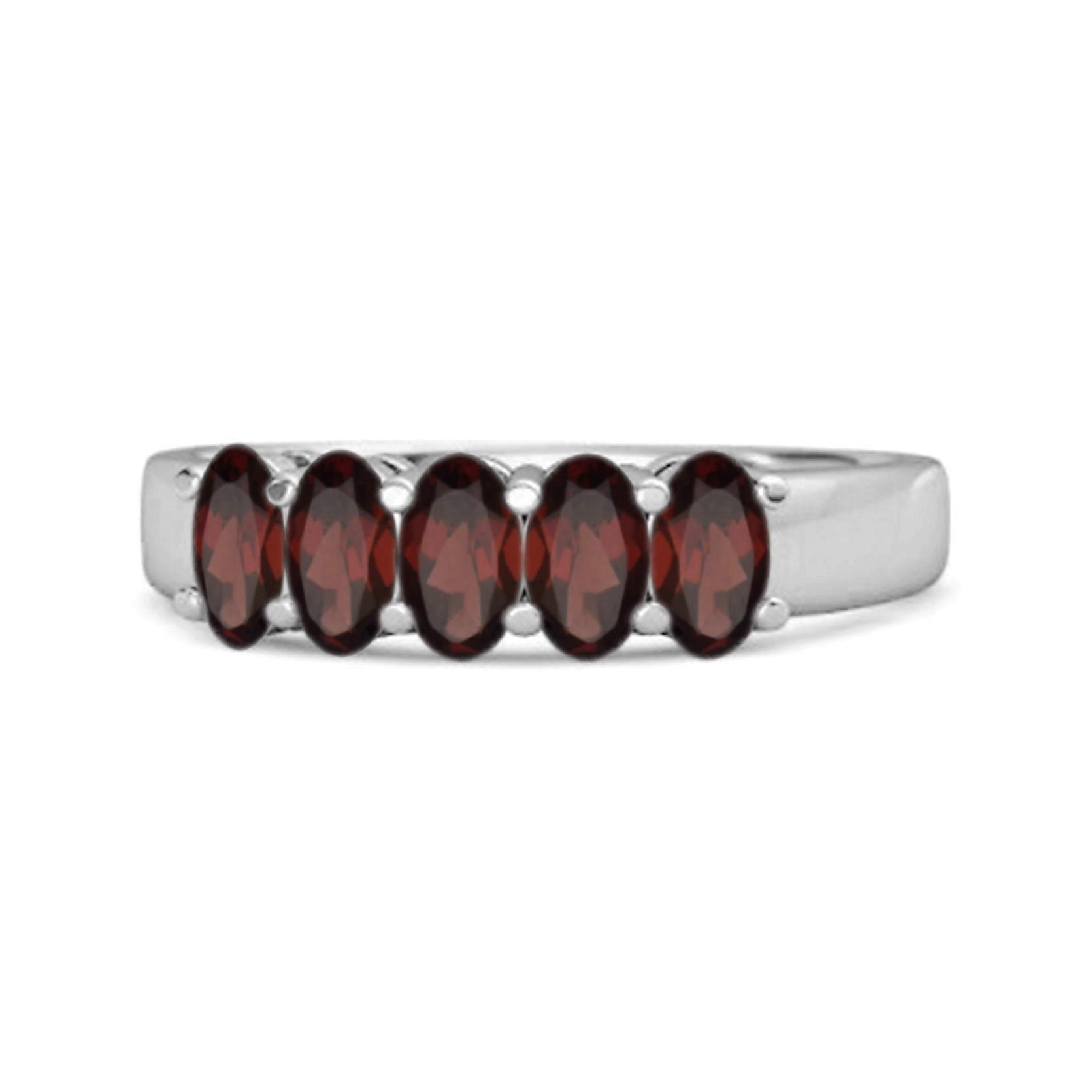 Garnet Oval Five- 925Stone Ring - 925 Sterling Silver
