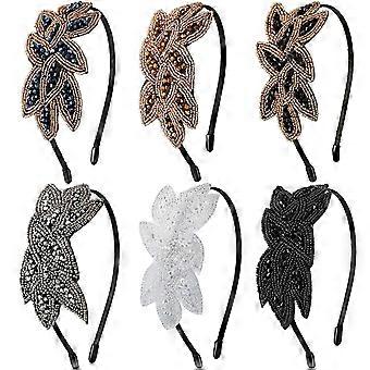 6 stykker flapper pannebånd blomsterblad flapper hodeplagg rhinestone 1920-tallet pannebånd vintage hodeplagg for kvinner krystallperler hårbånd hår tilbehør f