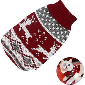 Dww-Warm Dog Sweater, Dog and Cat Clothes, Pet Christmas Sweater, Soft and Thick Pet Sweater, Knitted Turtleneck for Cold Weather, Red