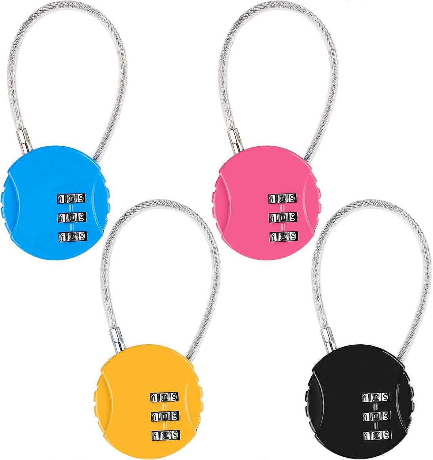 4 Pieces Code Lock, 3 Digit Resettable Combination Lock, Small Cable Code Lock, Combination Lock for Bicycle, Travel Bag, Locker or Backpack (4 Colors