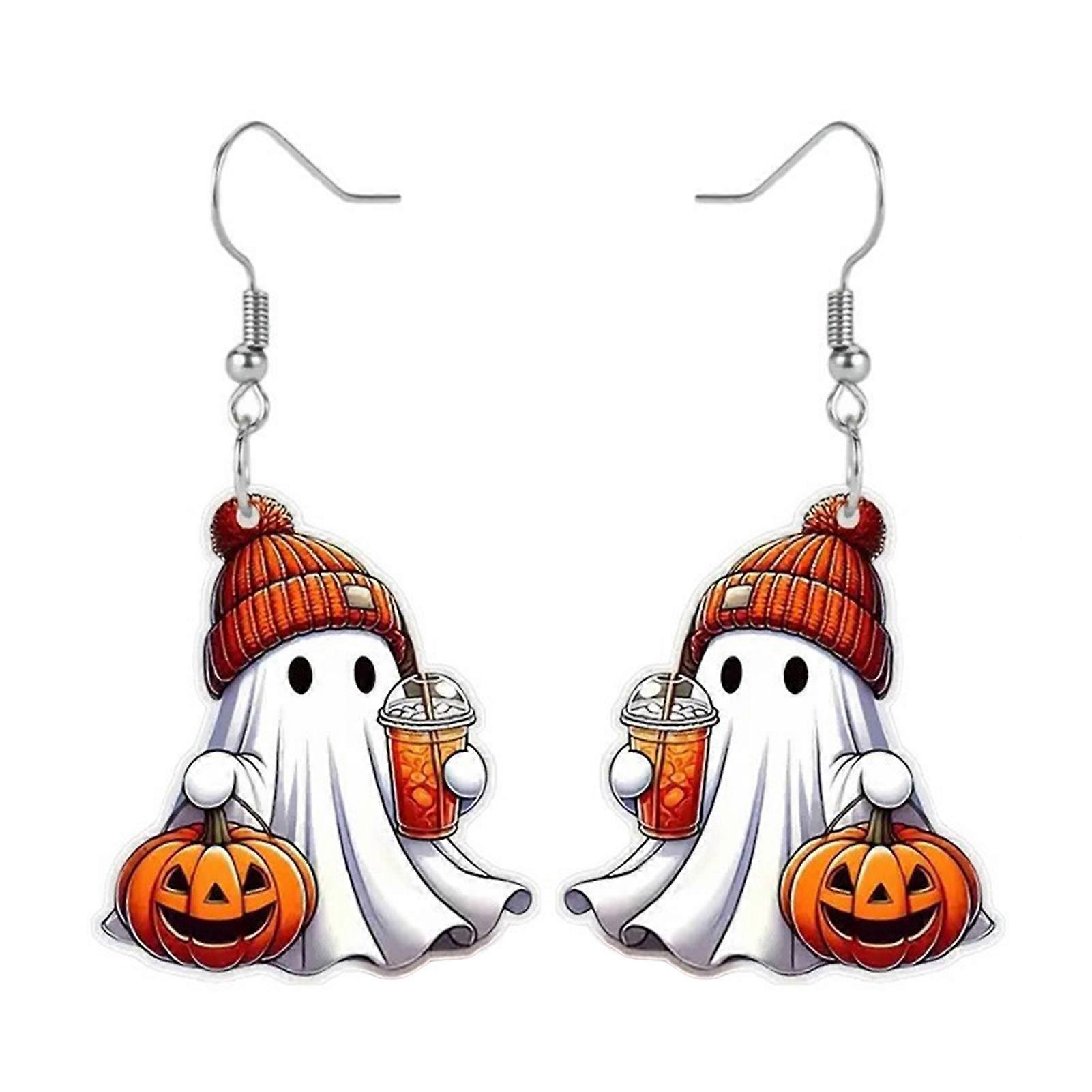 Gothic Halloween Earrings with Pumpkin and Ghost for Party