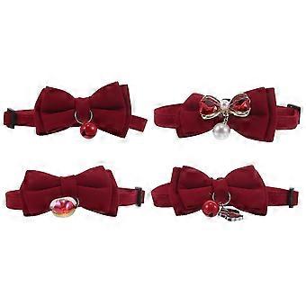 4pcs Cat Collar With Bells Breakaway Cat Collars With Bow Tie Girl Boy Safety Kitten Pet Supplies Costume Accessories Red