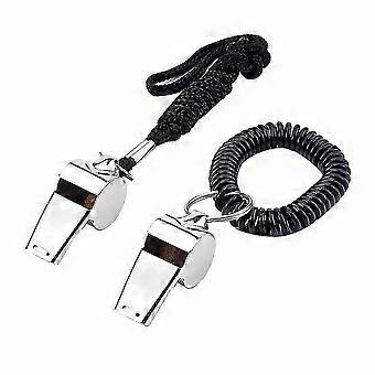 Stainless Steel Sports Coach Whistle with Lanyard and Spiral Bracelet