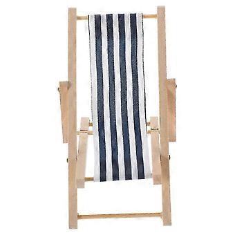 Mini strandstol i trä modell 10,5x5,8 cm hopfällbar lounge för dockhusdekoration marinblå