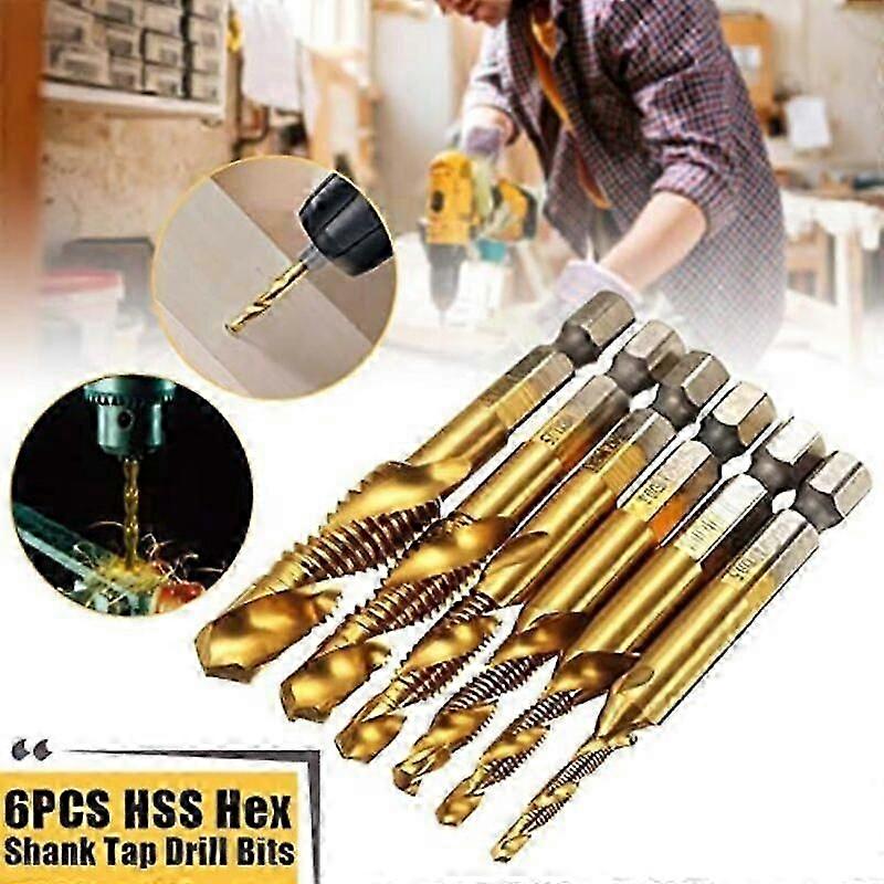 Threader Drill Bits, Tapping Drill, Combination Drill Bits and Taps, 6 Pieces Thread Tapping Tools Screw Taps Tool Sets for M3, M SZRH-1
