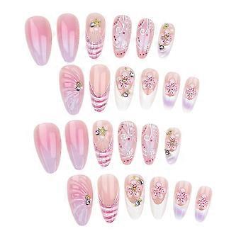 Decorative False Nail Set for Party Style, Pink French Shell Look, 3D Floral Art, Starfish Bead Stone Accents, ABS Kit with File Multicolor IB