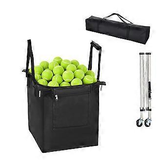 Cesto para bolas de tênis, comporta 200 bolas, carrinho dobrável de aço inoxidável para pickleball com rodas.