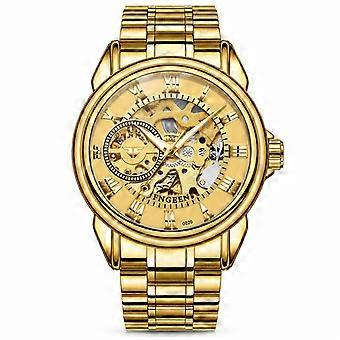 Reloj mecánico automático FNGEEN con correa de acero y esfera dorada, reloj unisex de moda JY