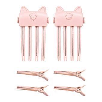 Selected-Section Heated Hair Root Tool with Four Elongated Sections and Metallic-Look Inserts for Hair Shaping  Pink