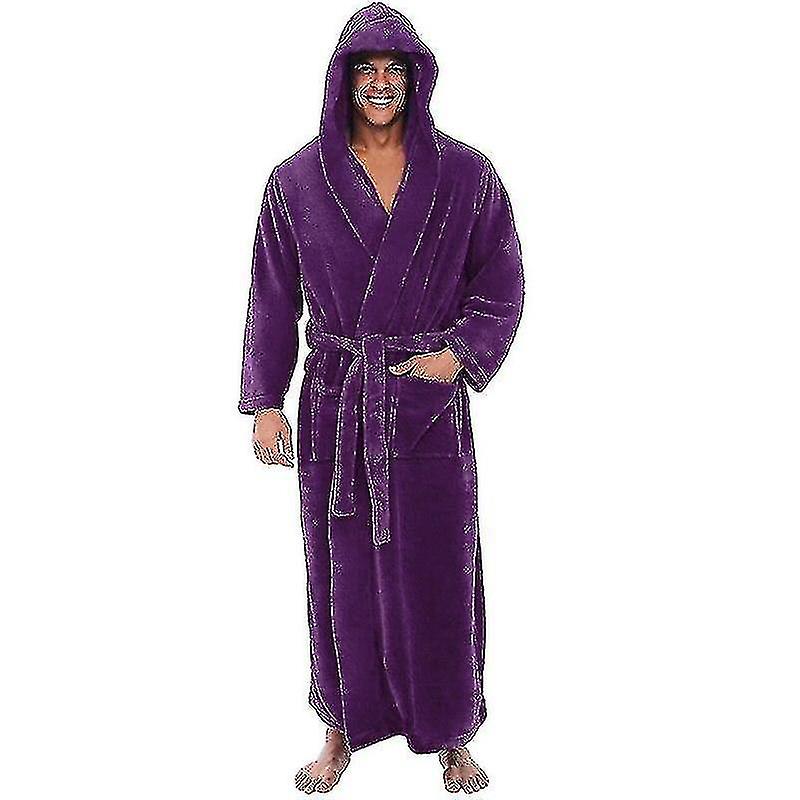 Flanelový muž s kapucňou, husté teplé šaty Šaty, Župan Extra Dlhé Kimono