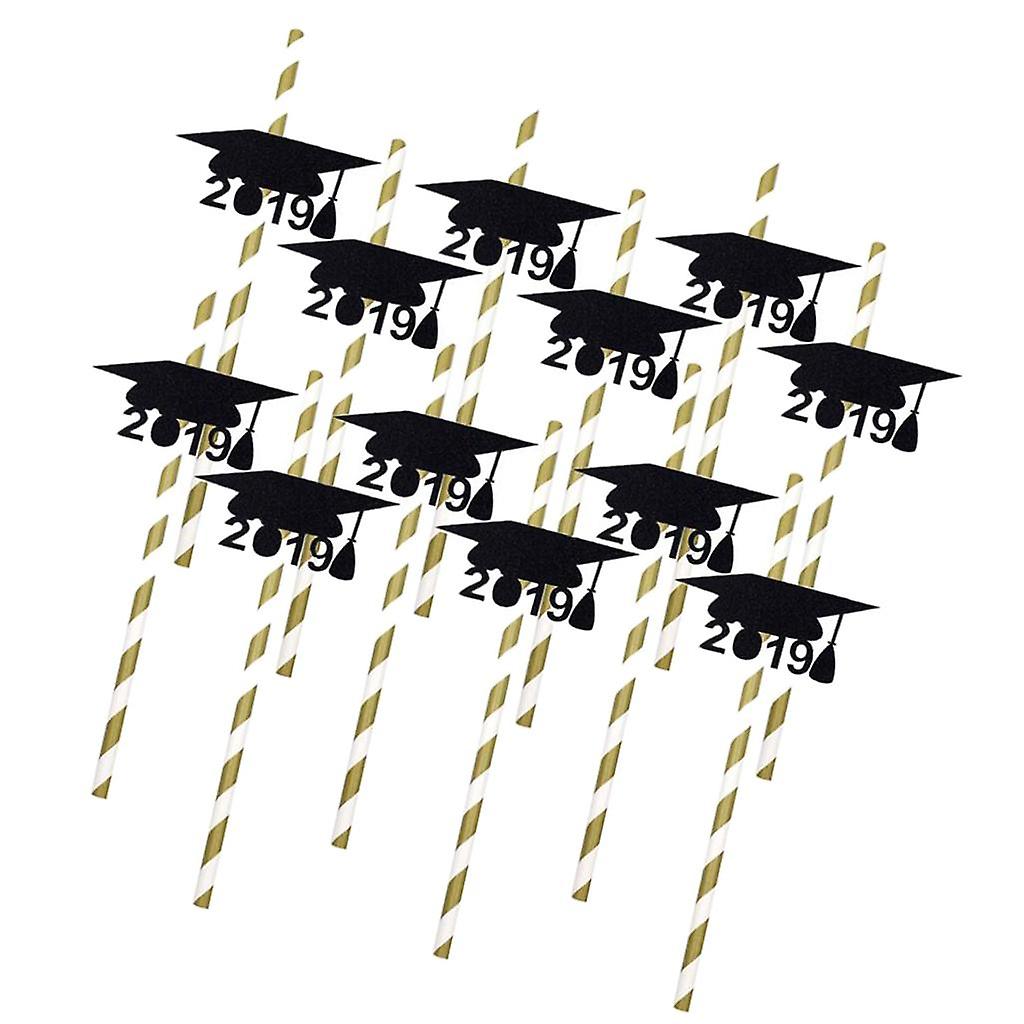 12pcs Graduation Theme Disposable Drinking Straw Kids Party Tableware C