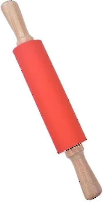 Silicone Rolling Pin Non Stick Surface Wooden Handle 1.97x15.15 (blue)