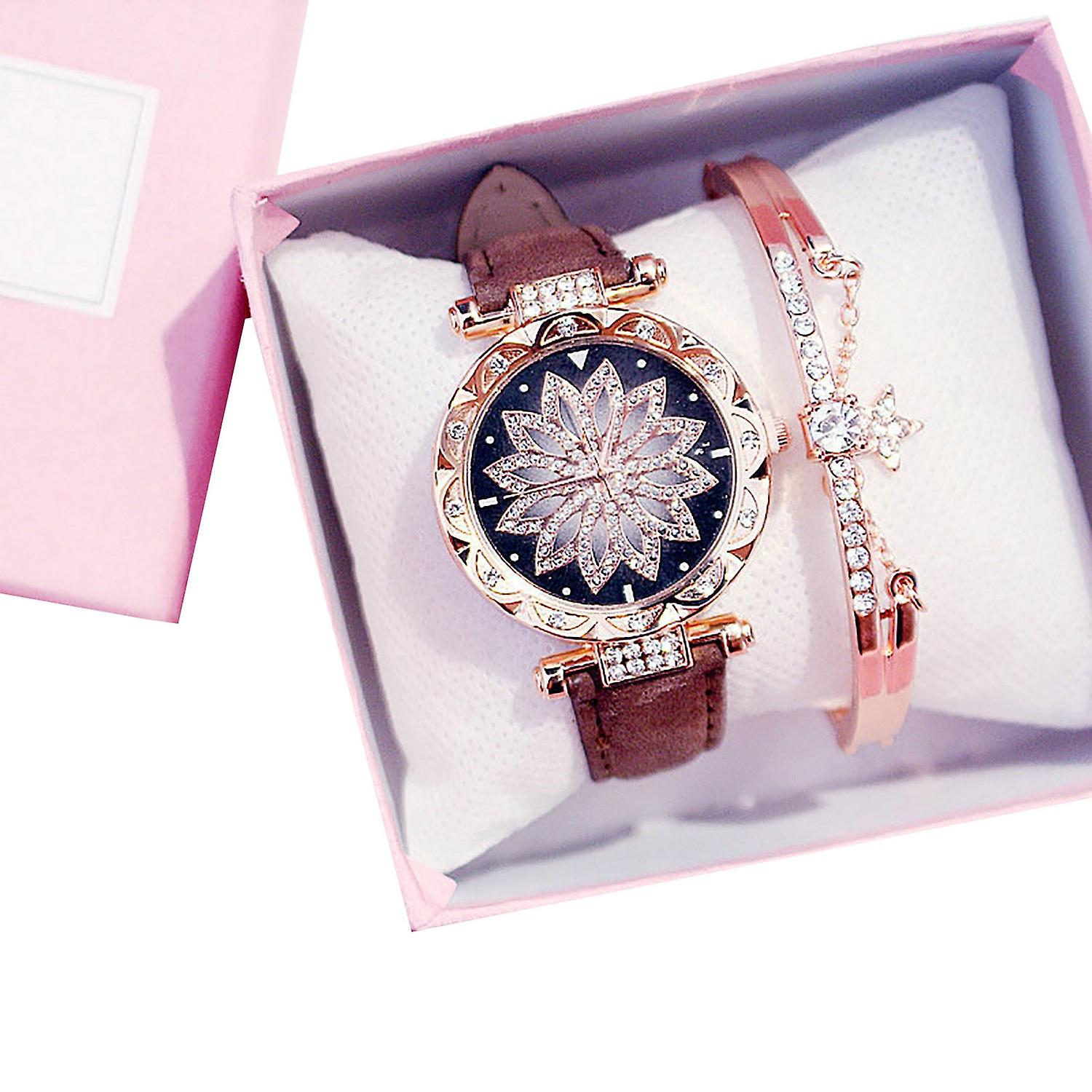 1 Set Quartz Watch Bangle Kit Rhinestone Pointer Display Adjustable Precise Time Luxury Women Starry