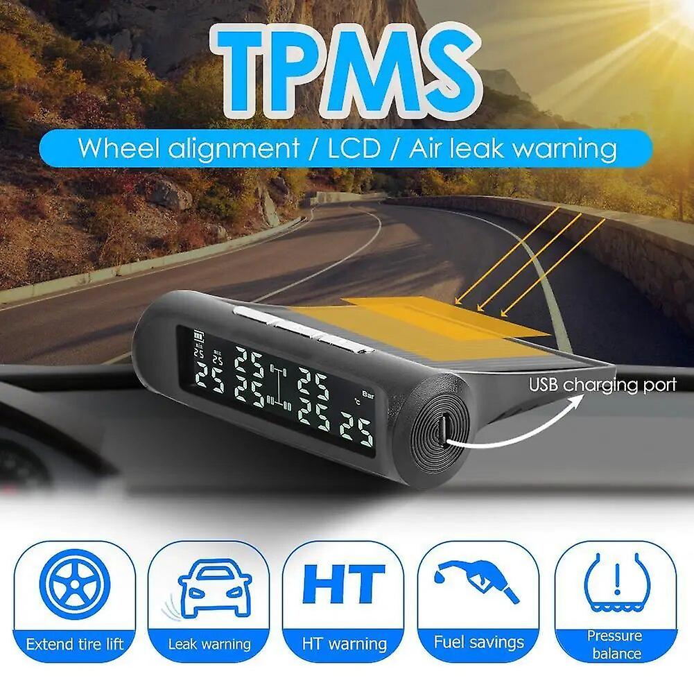 An-07 High-efficiency Solar Truck Lcd Display Tpms 6-wheel Tire Pressure Temperature Monitoring Alarm System Built-in Battery