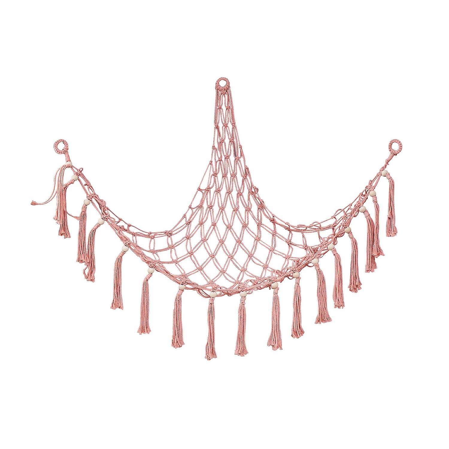 Storage Hammock with Tassel Handmade Cotton Rope Corner Hanging Stuffed Animal Toy Organizer Net Bag