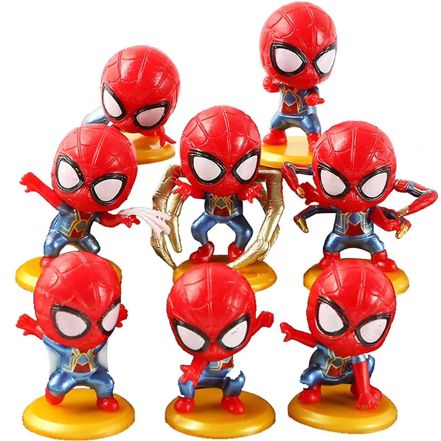 8Pcs/Set Superheroes Spiderman Dolls with Base Mini Statue Table Cake Decor