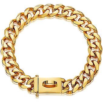 Gold Dog Chain Collar Metal Chain Collar with Design Secure Buckle, 18K Miami Cuban Link Chain 15MM Strong Heavy Duty Chew Proof Walking Collar 22inch