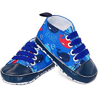 Veeki Unisex Infant Sneakers Soft, No Tie, Anti-Slip Sole High-Top Sneaker, First Walkers Canvas Stylish Newborn Shoes for Girls and Boys--Blue Sea13c
