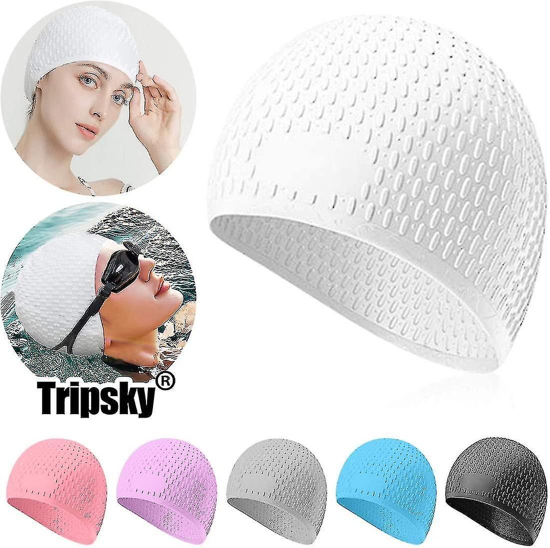 Badehetter for kvinner, langt hår vanntett silikon badehette slitesterk elastisk sklisikre badehetter badehette