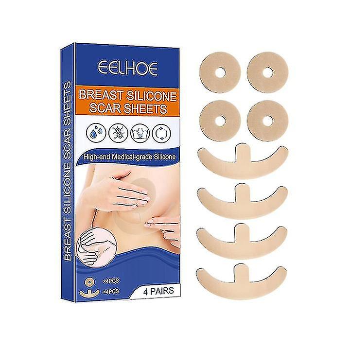 Silikon ärrark silikon ärr lakan för bröst 8 pack bröstförminskning efter operation för ärr, ärrborttagning lakan, 4 areola mjuka remsor & 4 en