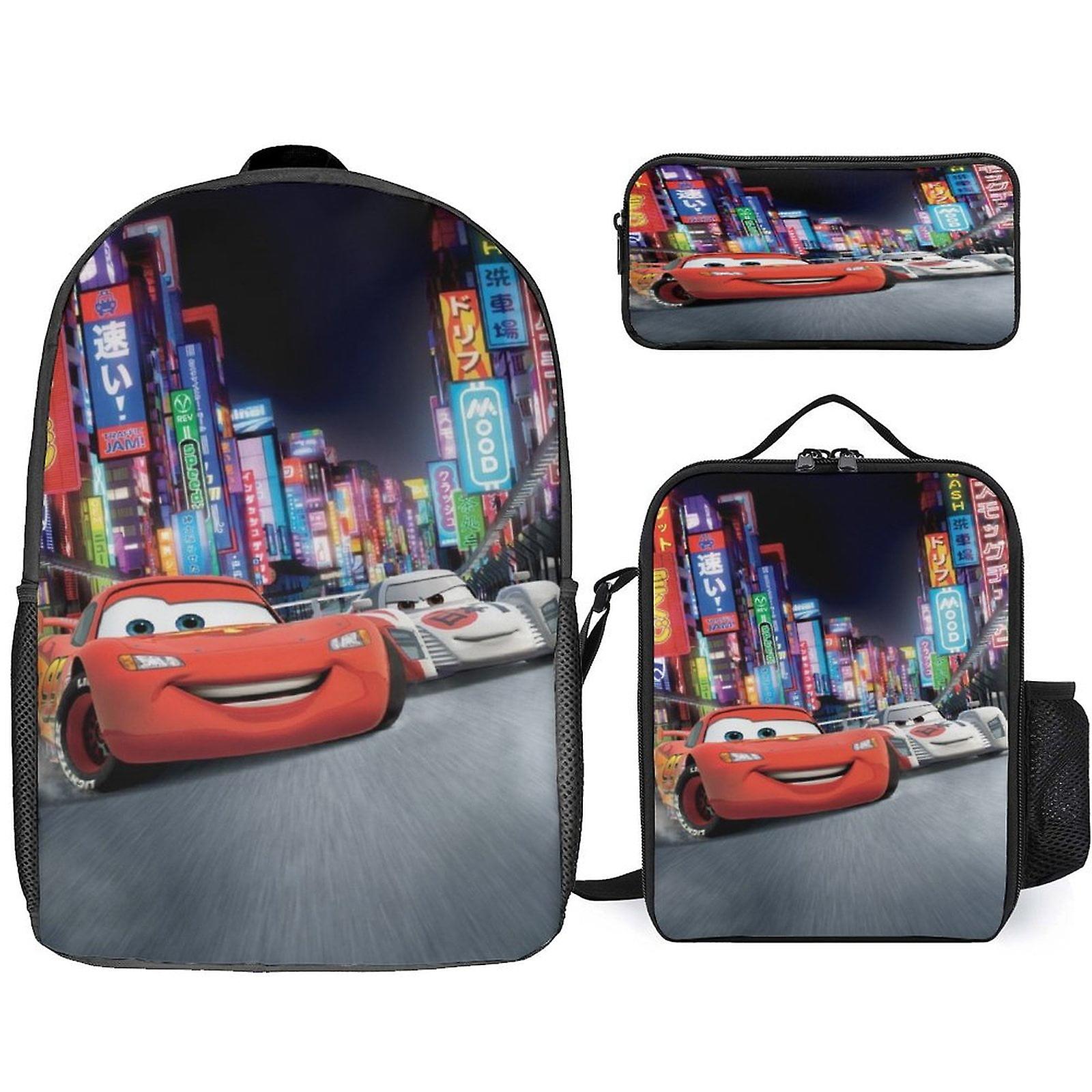 車のバックパックセット漫画のバックパックとペンシルケース&ランチバッグランチボックス軽量旅行カジュアルデイパック学用品