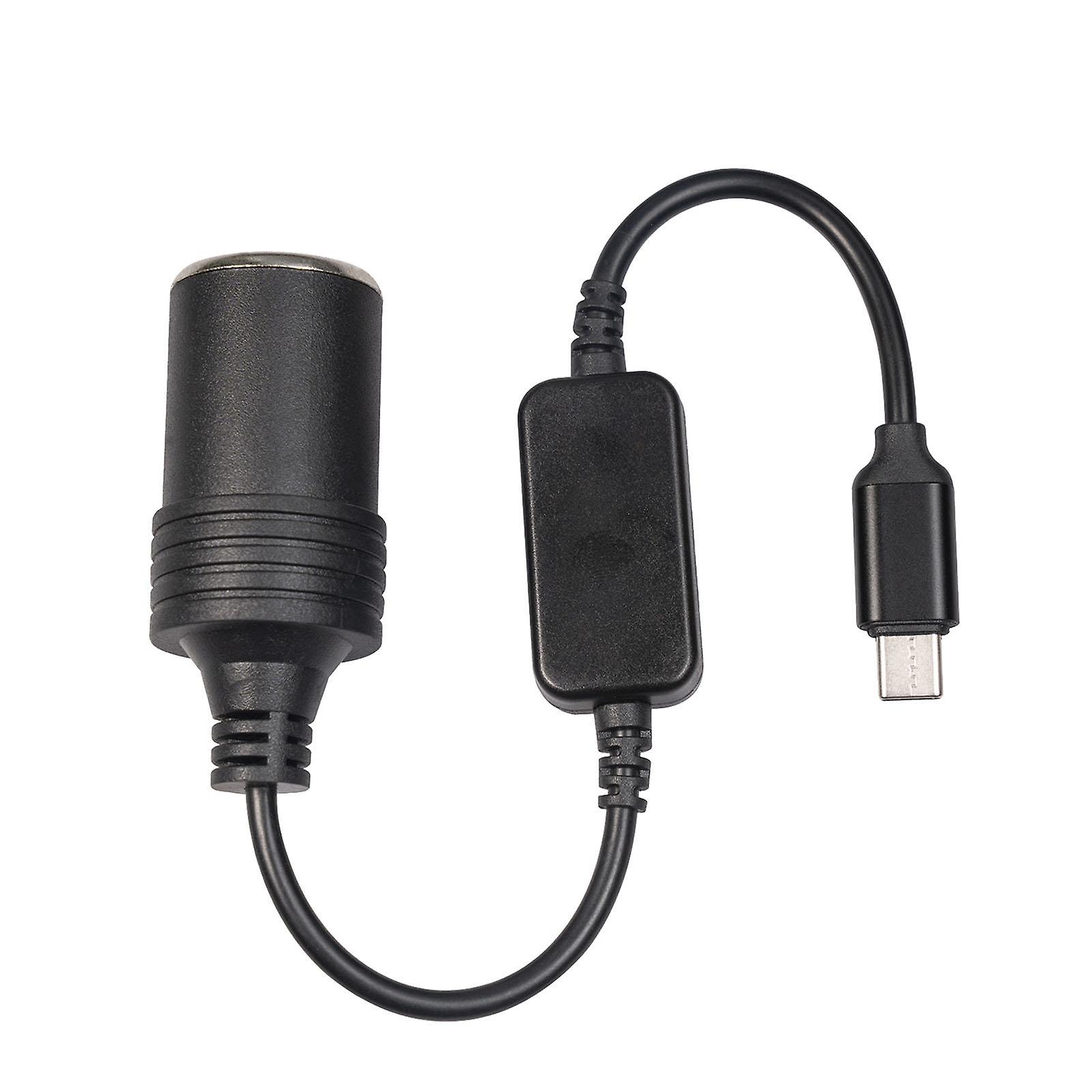 USB C - 12V tupakansytytin sovitin musta USB C uros 12V sovitin 5.9ft