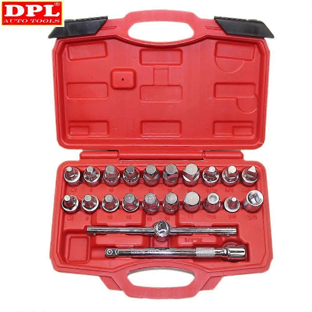 22PCS Oil Drain Pipe Plug Socket Set Screws Removal Tool Triangle Square Hexagon T~bar Remover Sleeve Special Tools No.34470
