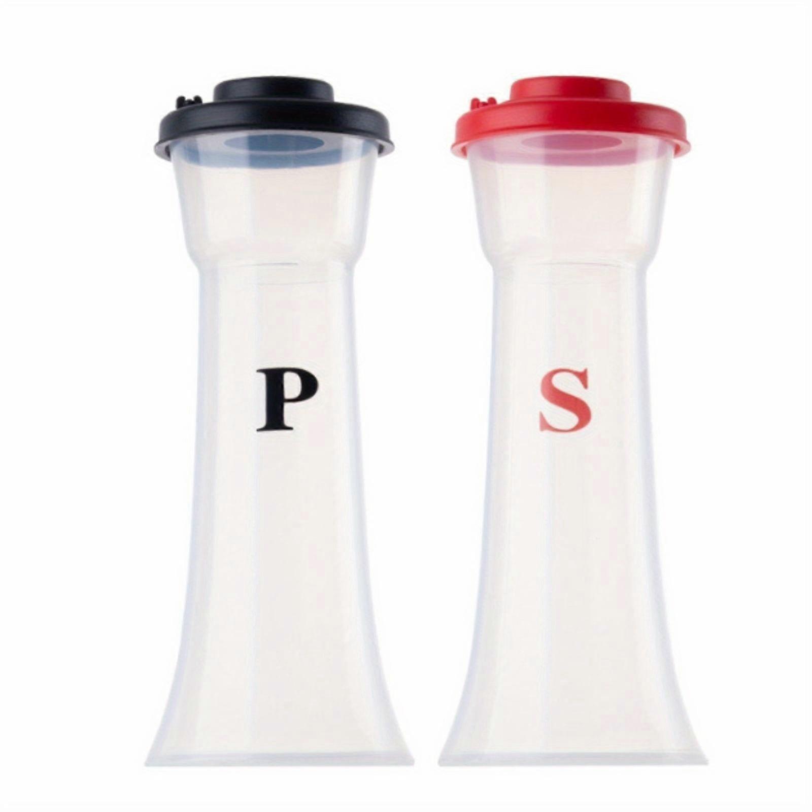 2-Piece Salt & Pepper Shaker Set With Lids - Durable Plastic Seasoning Bottles For Bbq, Kitchen Spice Containers