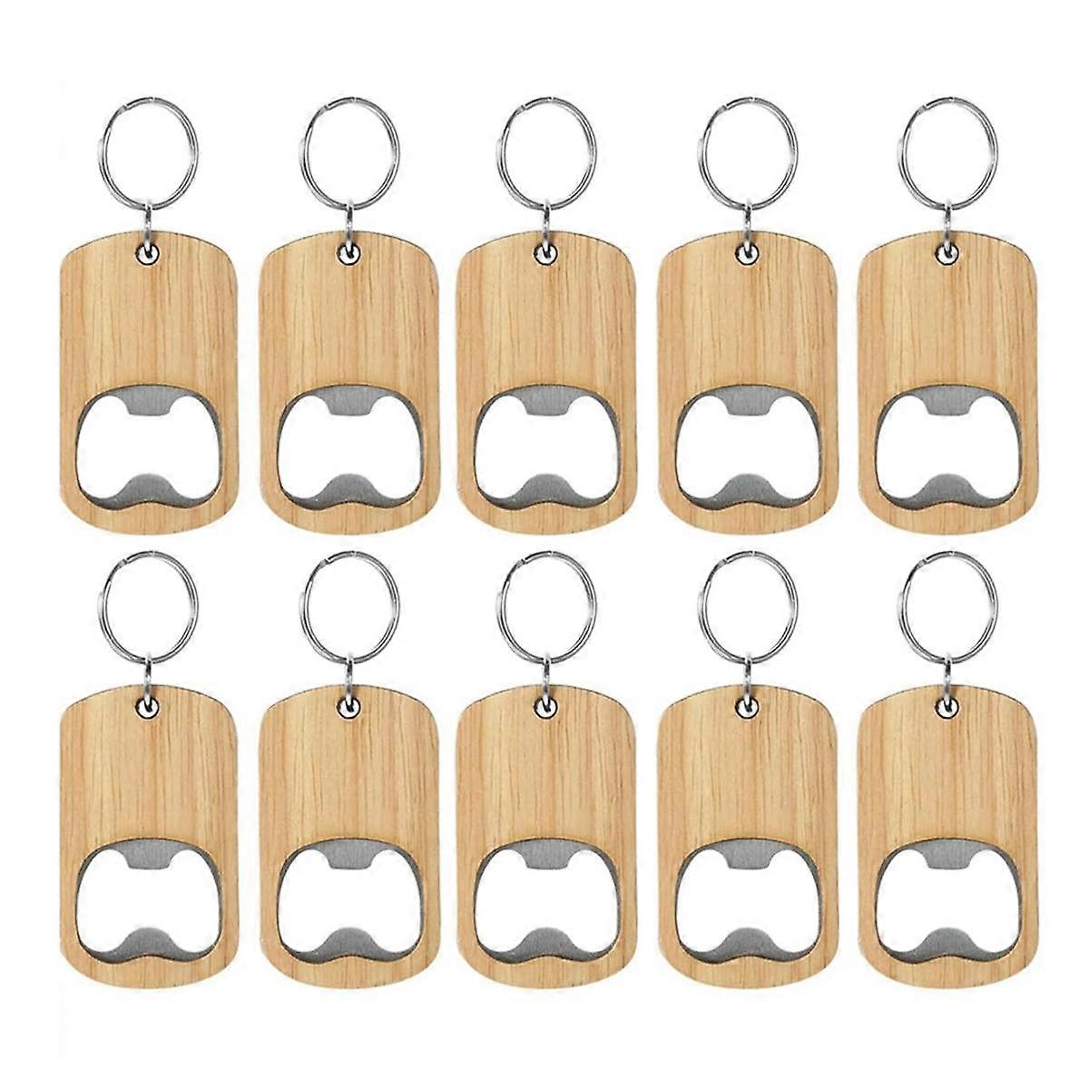 10 Pcs Wood Bottle Opener Keychain Bottle Openers Set Kit Blanks Engraving Key Chains Key Tag for Home Kitchen