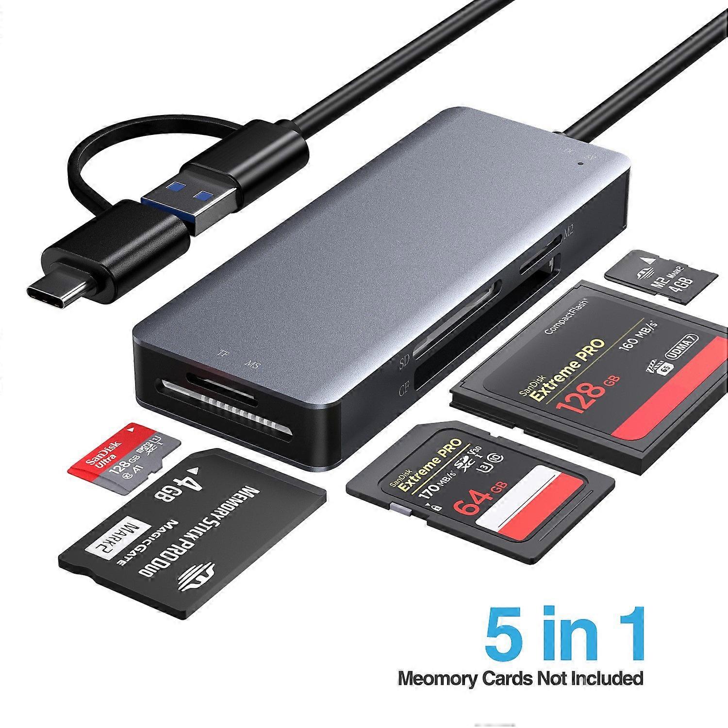 CF Card Reader, USB 3.0 to Compact Flash Card Reader Adapter 5Gbps citirea simultană a 5 carduri pentru SDXC, SDHC, Micro SDXC, Micro SD, Micro SDHC, M