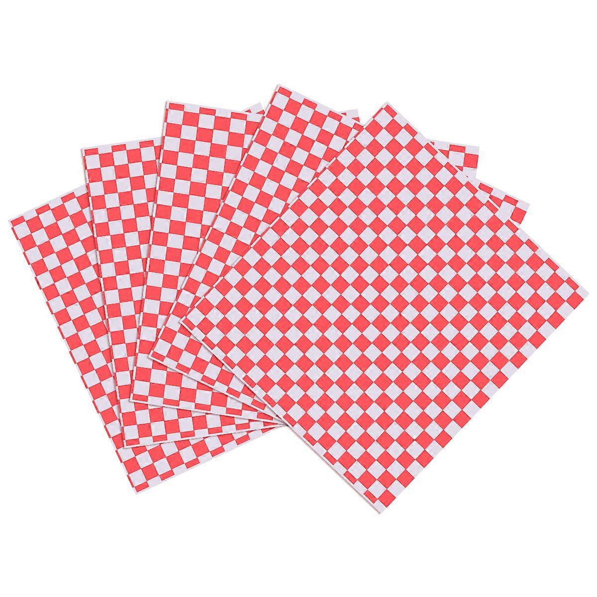 OUNONA 100 Sheets Checkered Deli Basket Liner Checkered Food Wrapping Papers Grease-Resistant Sandwich Wrap Prevents Food Stains