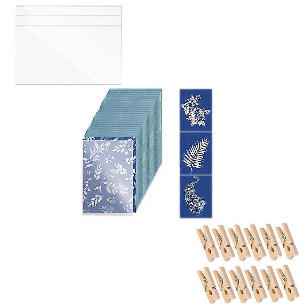 30 Sheets Sun Print Paper A5 Solar Drawing Paper Nature Printing Paper for Kids Adults Arts Crafts DIY with Clamp