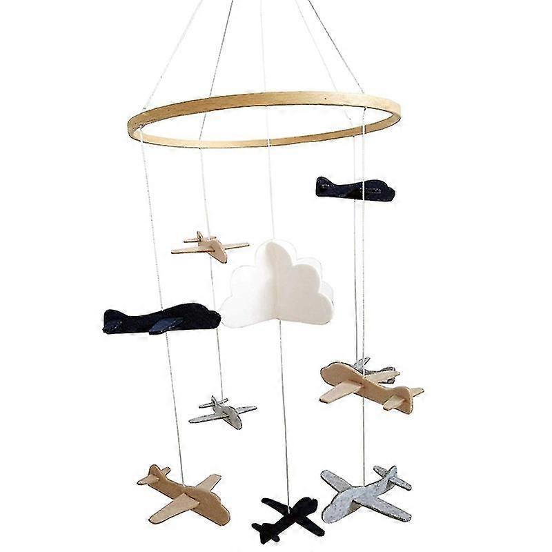 Cot Mobile Airplane and Cloud Nursery Decor Γκρι και λευκό, σκούρο μπλε, καφέ κούνια κινητό για...