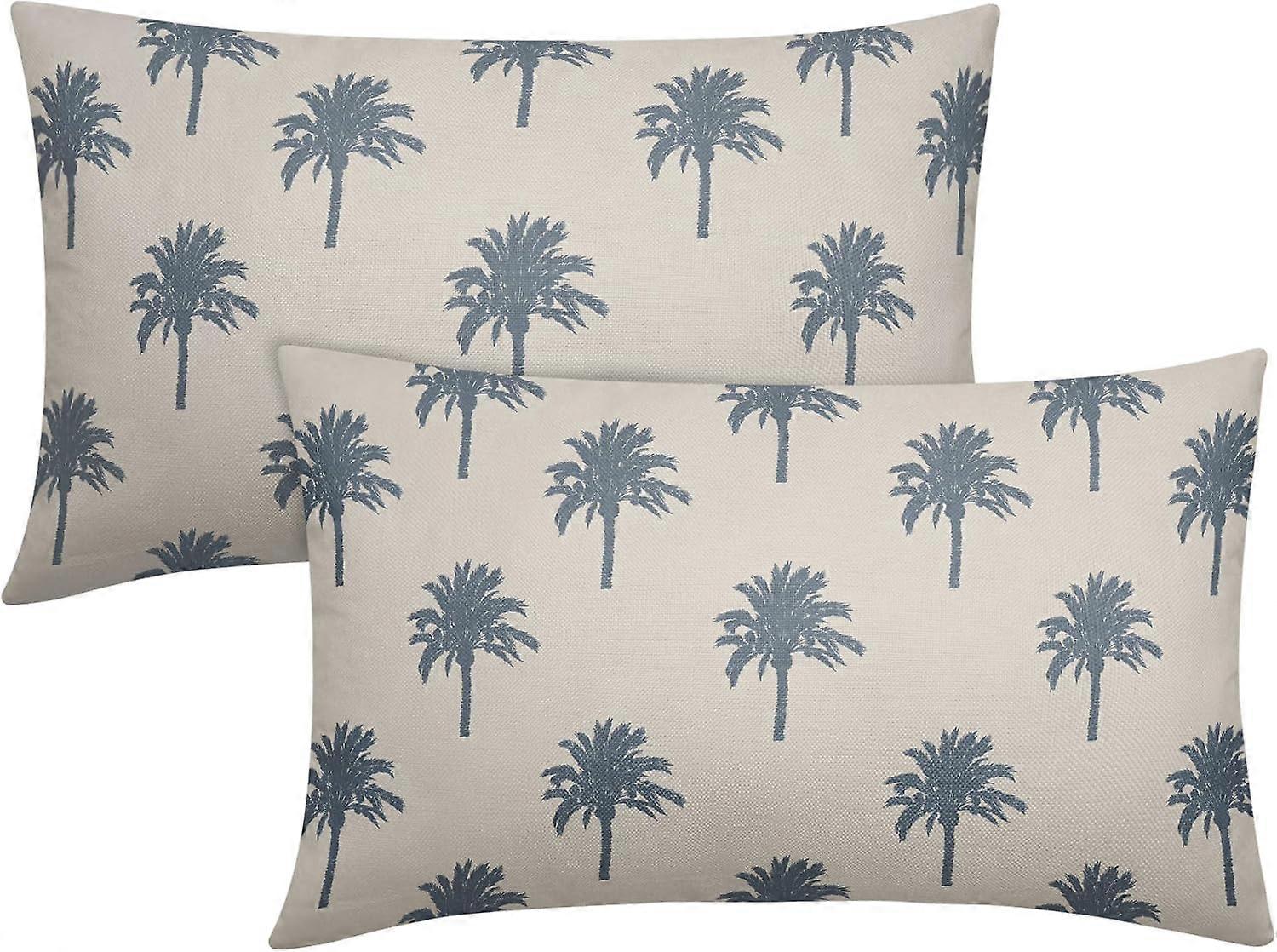グレーブルーヤシの木の腰椎枕カバー12X20インチトロピカルココナッツの木沿岸植物装飾的な枕カバー2つの夏のレトロスロー枕Hのセット