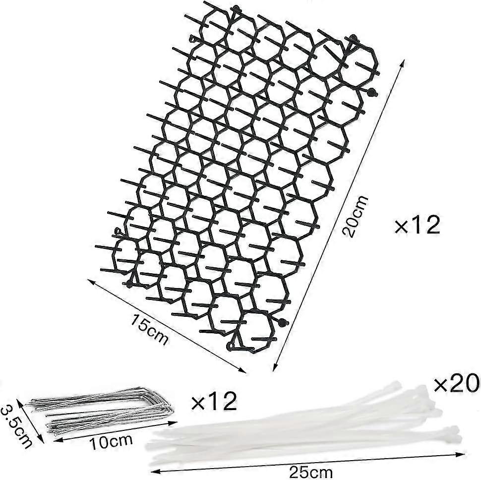 12pcs Anti-Cat Spikes Mat – 20x15cm Cat Scat Mat With Spikes, Digging Stopper For Garden, Fence, With 8 Pegs
