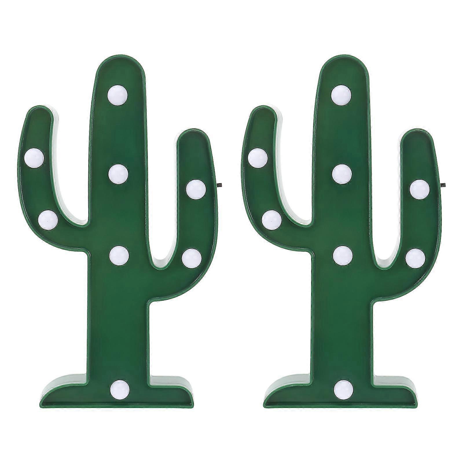 2pcs Nordic Style Night Light Desktop Led Cactus Shaped Light Without Battery