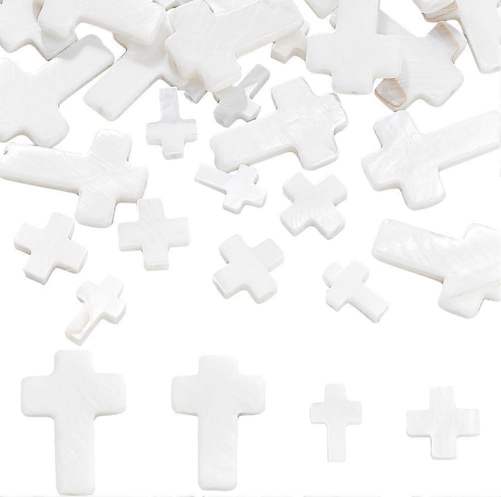 40pcs 4 Styles Natural Cross Freshwater White Shell Beads Loose Shell Spacer Beads Cross Charm White Shell Beads for DIY Jewelry Making Crafting Acces