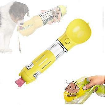 Bærbar vanndispenser, 4 i 1 vanndispenser, vannflaske for hundedrikker, bærbar hund vanndispenser (gul)