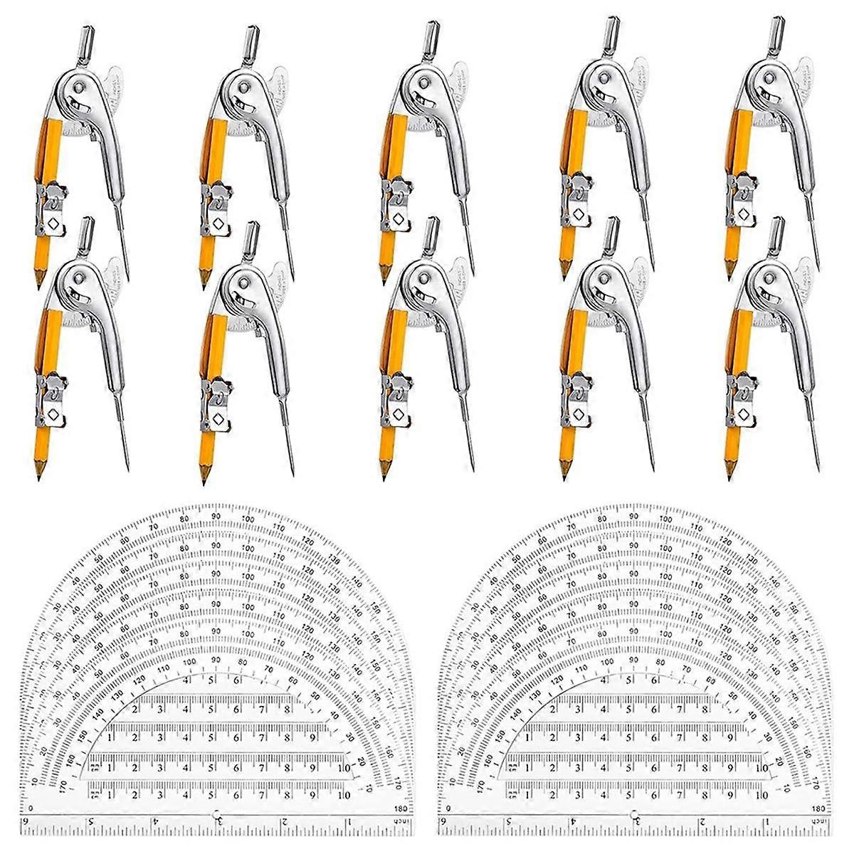 20 Sets Student Protractor and Compass Set - Student Geometry Math Set - with Pencil Compass, 180 Degree Math Protractor