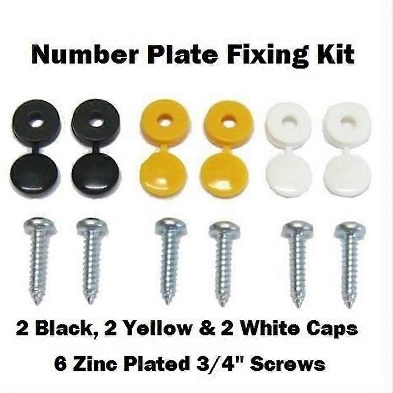 New High Quality 6Pcs Car Number Plate Fixing Fitting Kit Convenient Durable Black White Yellow Caps Screws And Caps 294009