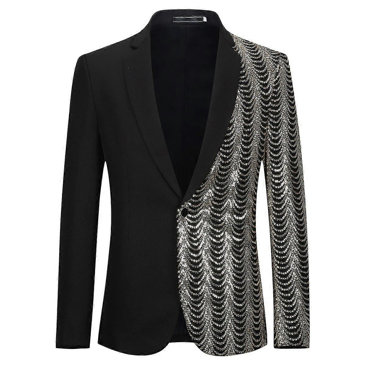 Mens Wedding Casual Half Sequined Notched Lapel One Button Banquet Jacket 9 Sizes