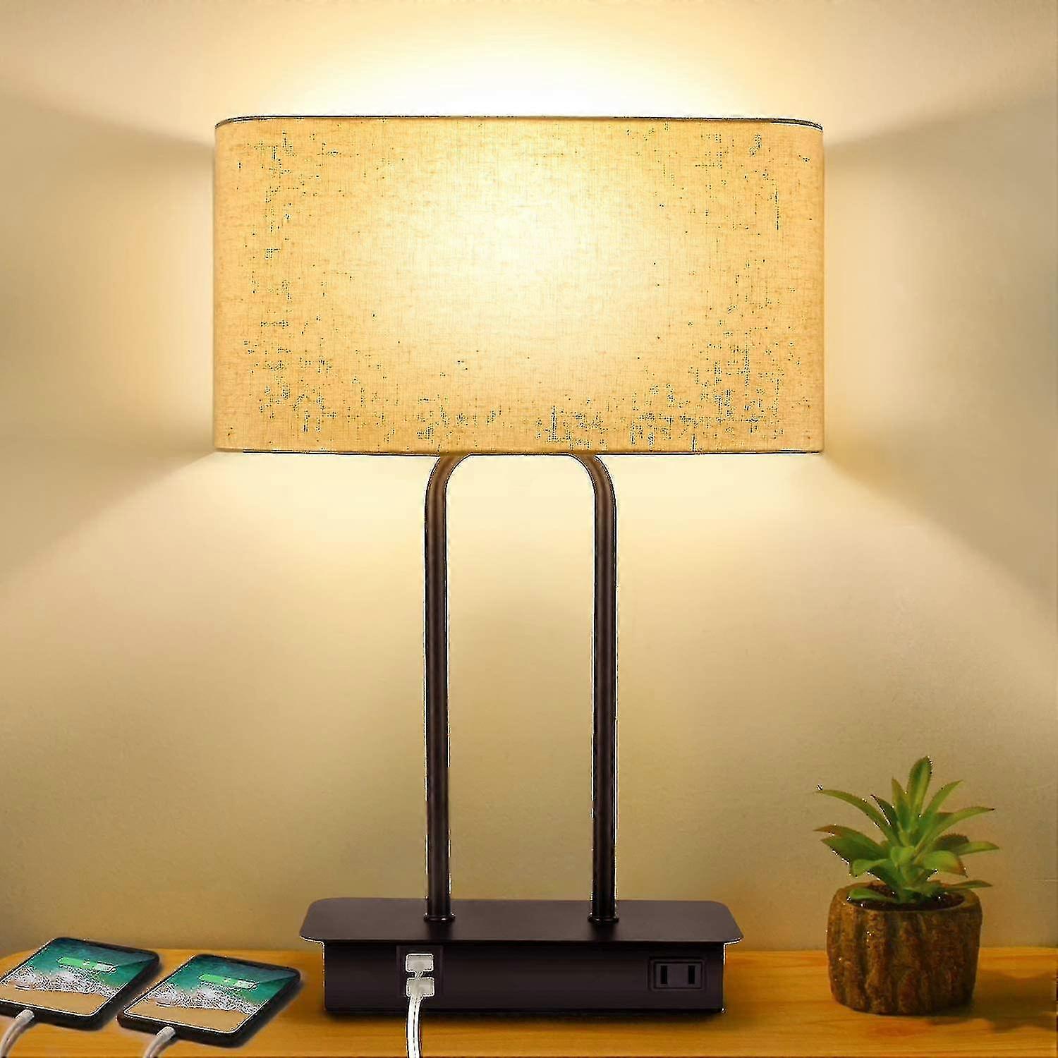 3-way Dimmable Touch Table Lamp With 2 Usb Ports And Ac Outlet Bedside Sta