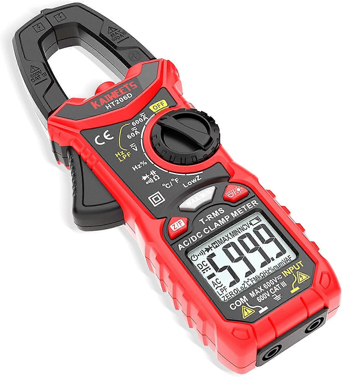 ZK-Ht206d Current Clamp, Ammeter DC/AC Current: 0 - 600a, CAT III 600 V Clamp Multimeter True RMS 6000 Counts Auto Range, Measures Voltage Capacity Co