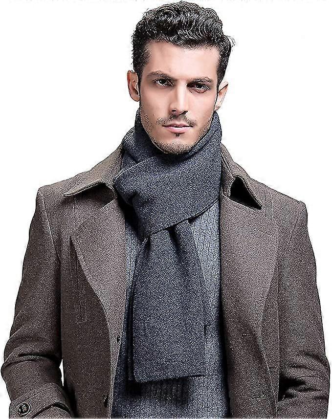 Dww-men's 100% Australian Merino Wool Scarf Knitted Soft Warm Neckwear(dark Grey)