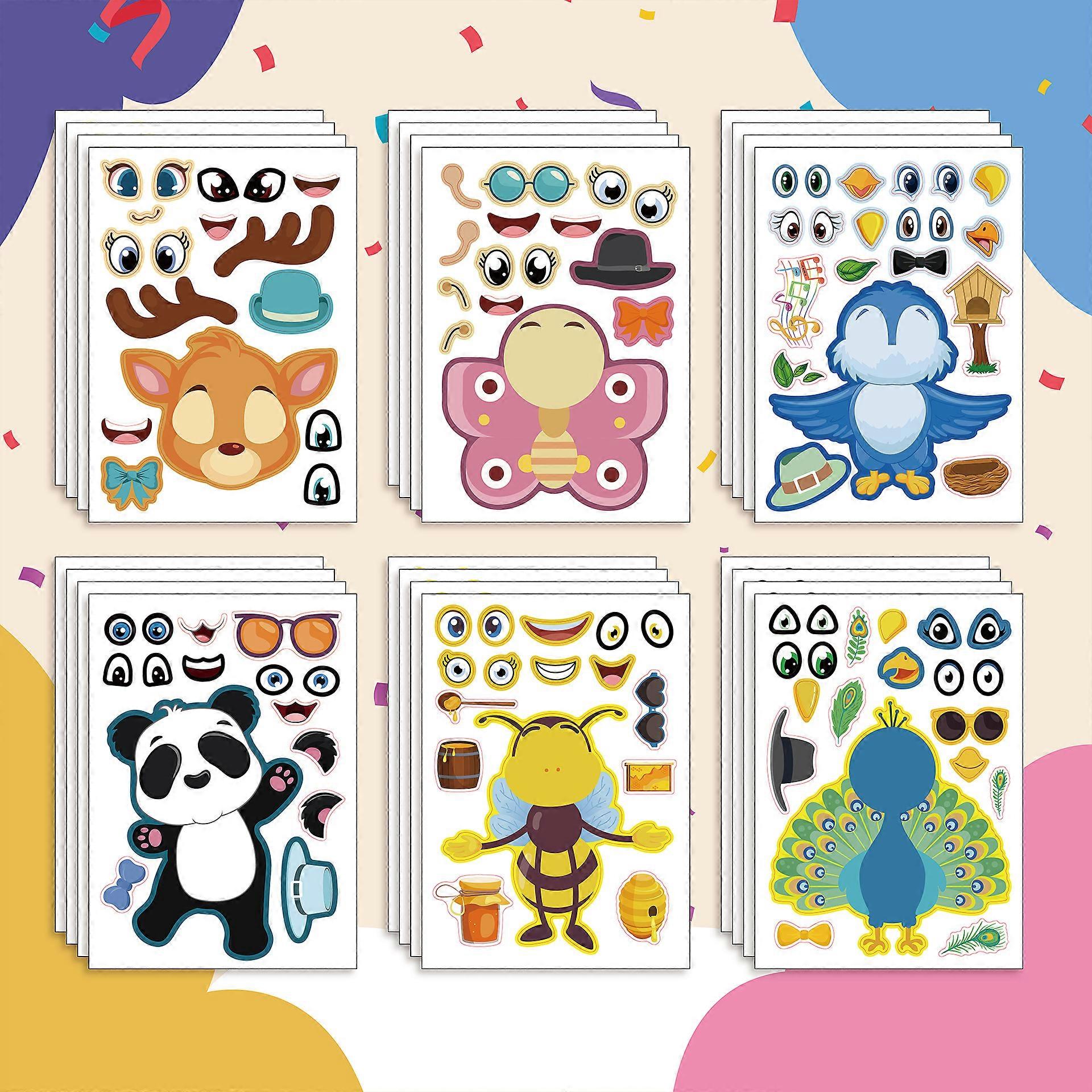 12 قطعة ملصقات الكرتون للأطفال ملصقات الحيوانات DIY الوالد والطفل التفاعلية لغز دليل دفتر الأستاذ ملصقات DIY