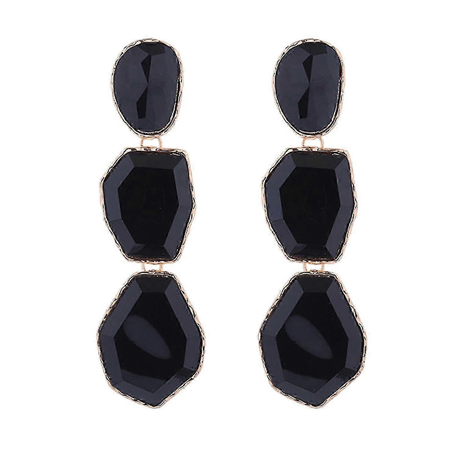 1 Pair Women Long Hanging Earrings Irregular Geometric Shape Resin Multi-layer Smooth Electroplated