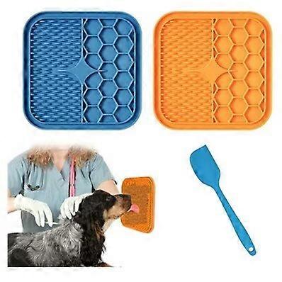 Dog Lick Mat, 2 Pieces BPA Free Cat Lick Mat with 1 Silicone Spatula, Extra Strong Suction Cups for Bathing, Training, Grooming and Claw Maintenance